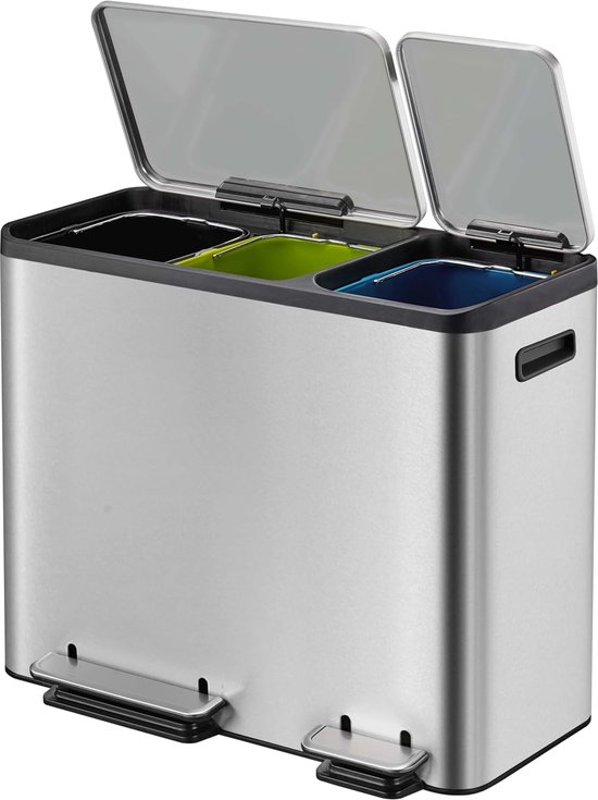 Aura Rechthoekige pedaalemmer, smal, van kunststof, 10 l, wit, industriële stijl, ideaal voor keuken, kantoor, badkamer, camper