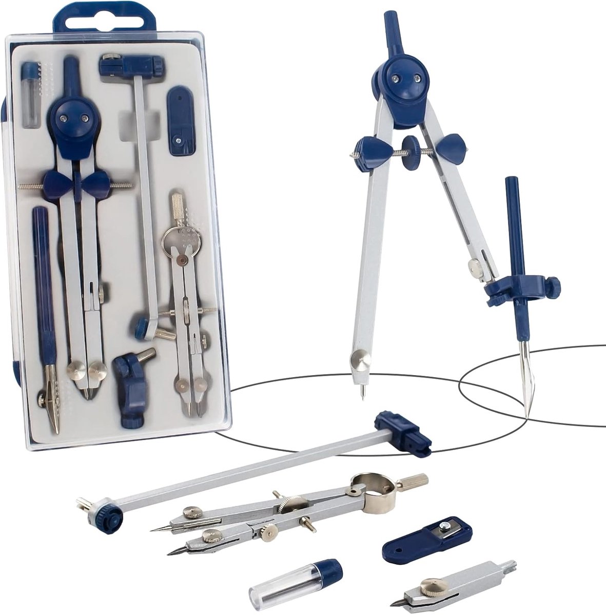 Geometrie Set - Kompas Set voor Tekenen en Wiskunde - 7 Stuks - Professionele Kwaliteit