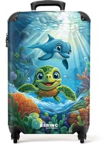 Bol.com NoBoringSuitcases.com® - Kinderkoffer - Kindertrolley jongen en meisje - Schildpad en dolfijn in blauwe oceaan - Handbag... aanbieding