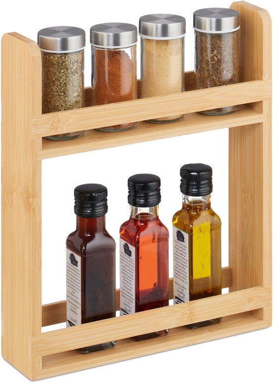 étagère à épices sur pied - 2 niveaux - 30,5 x 25,5 x 6,5 cm - sans pots - bambou