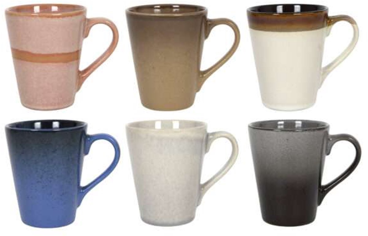 Studio Tavola Mok Earth Roze, Bruin, Wit, Zwart - 310 ml - 6 Stuks - Aardewerk, Magnetron- & Vaatwasserbestendig