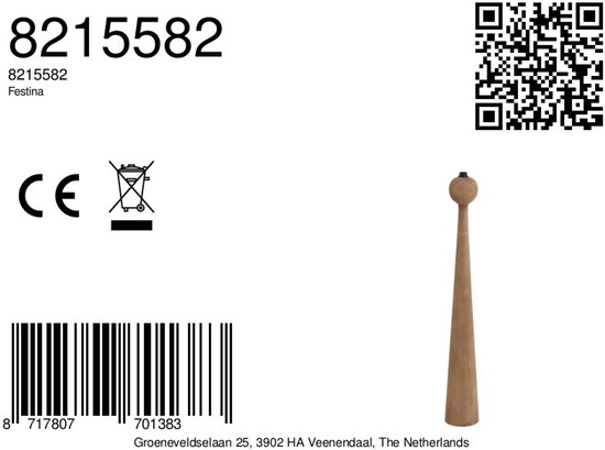 Verpakking van een naturelkleurige houten vloerlamp, met productinformatie.
