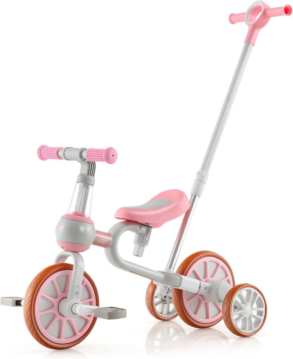Image of 4-in-1 Kinderdriewieler en Balansfiets voor Kinderen van 2 tot 4 Jaar – Verstelbare Duwgreep en Zithoogte, Omkeerbaar Stuur – Roze