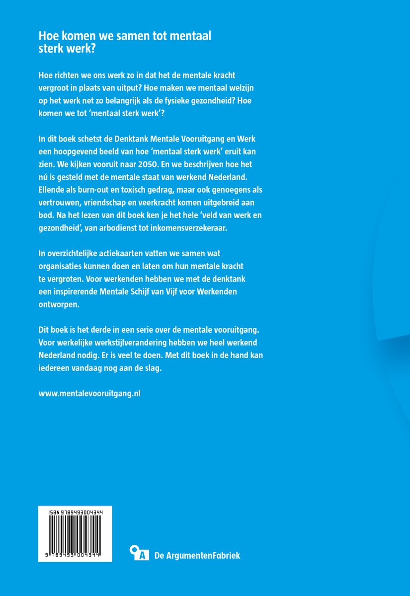 Boek 'Hoe komen we samen tot mentaal sterk werk?' met tekst en ISBN.