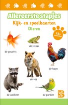 Kijk- en speelkaarten: goudvis, kikker, haan, vos, wasbeer en parkiet. Vanaf 12 maanden.
