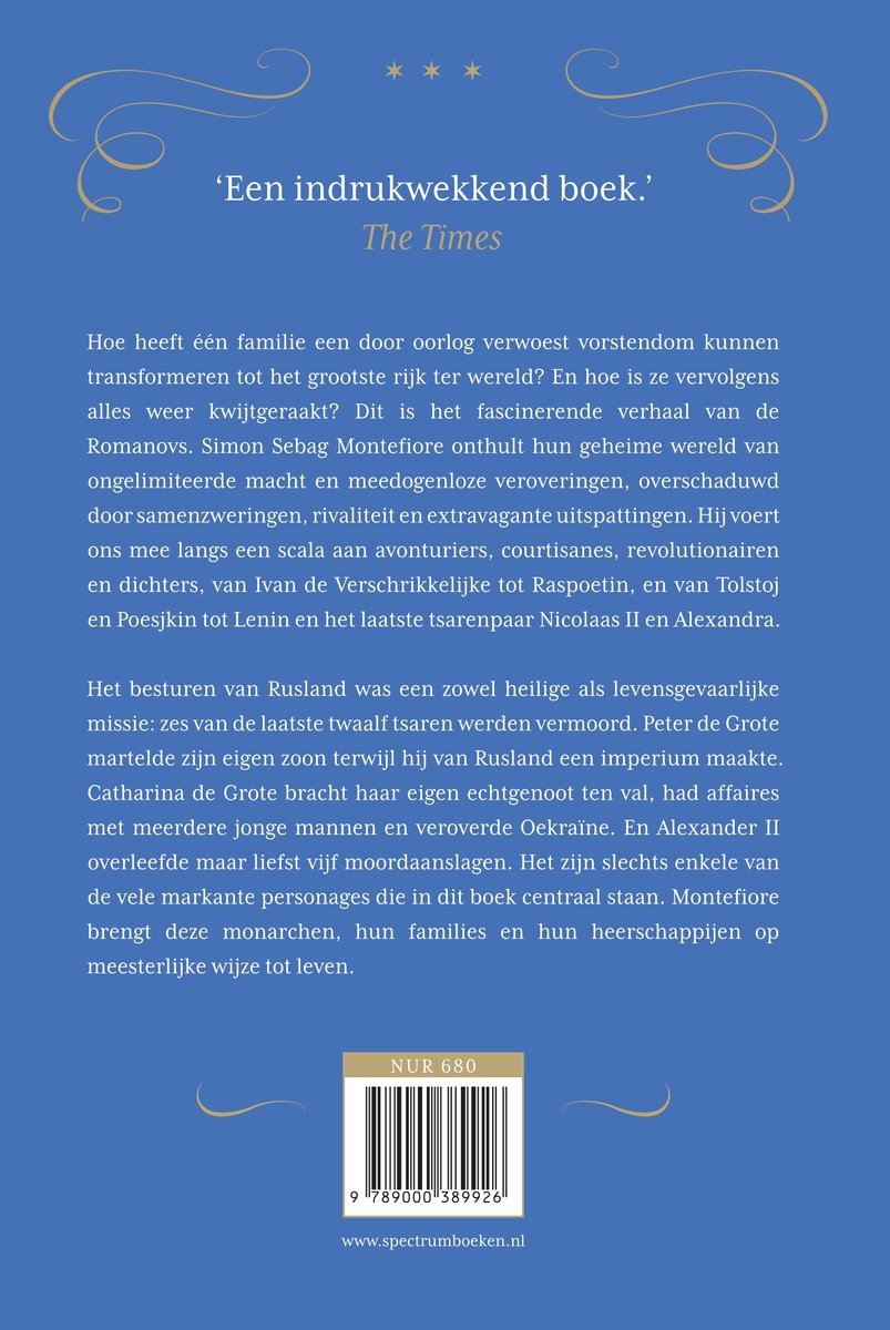 Boek 'De Romanovs' met recensies en ISBN-barcode.