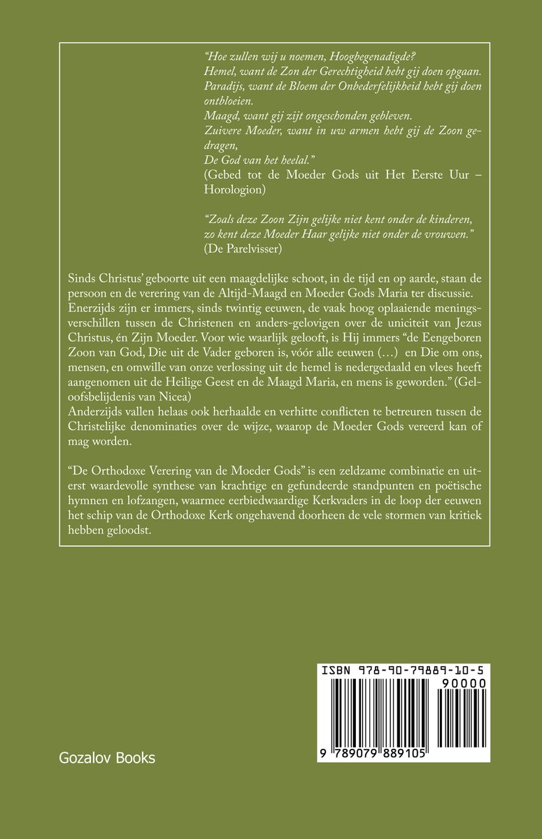 Achterkant van een boek met tekst en een ISBN-barcode. Uitgever: Gozalov Books.