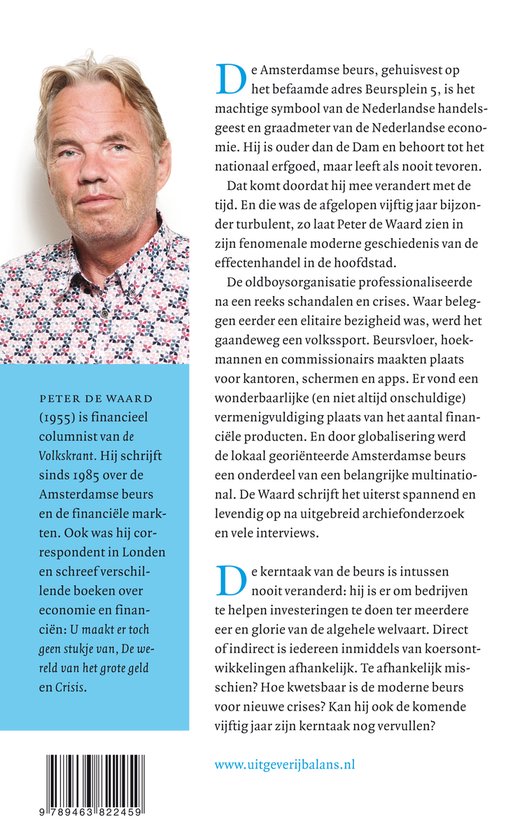 Portret van Peter de Waard, met tekst over zijn carrière als financieel columnist.