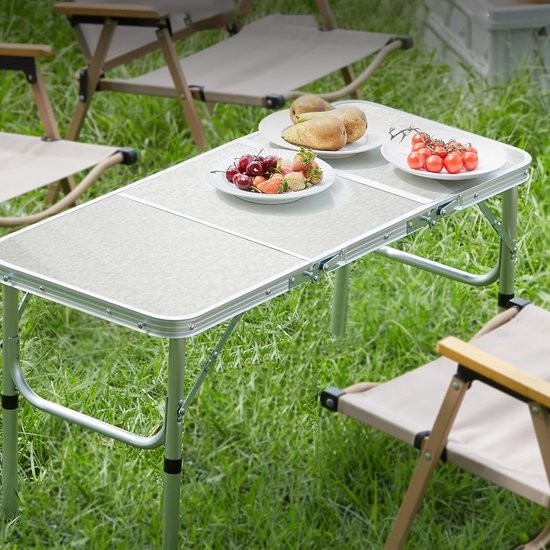 ABCCAMPING Opvouwbare campingtafel, zware draagbare klaptafel, met 8 bekerhouder, zijvak, draagtas, lichtgewicht buitentafel voor kamperen, picknick, BBQ, strand, wandelen, vissen