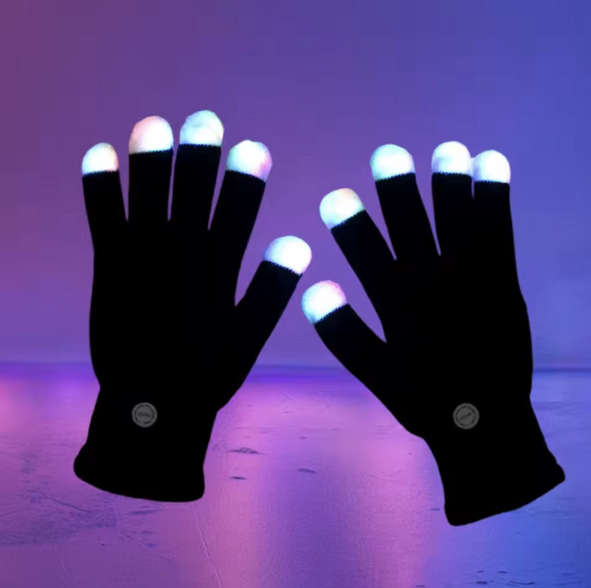 CHPN - Handschoenen met LED verlichting - LED-Handschoenen - Zwart - Feesthandschoen - Partyhandschoenen - Festival - Zwart met witte vingertopjes - Verschillende kleuren licht - One size