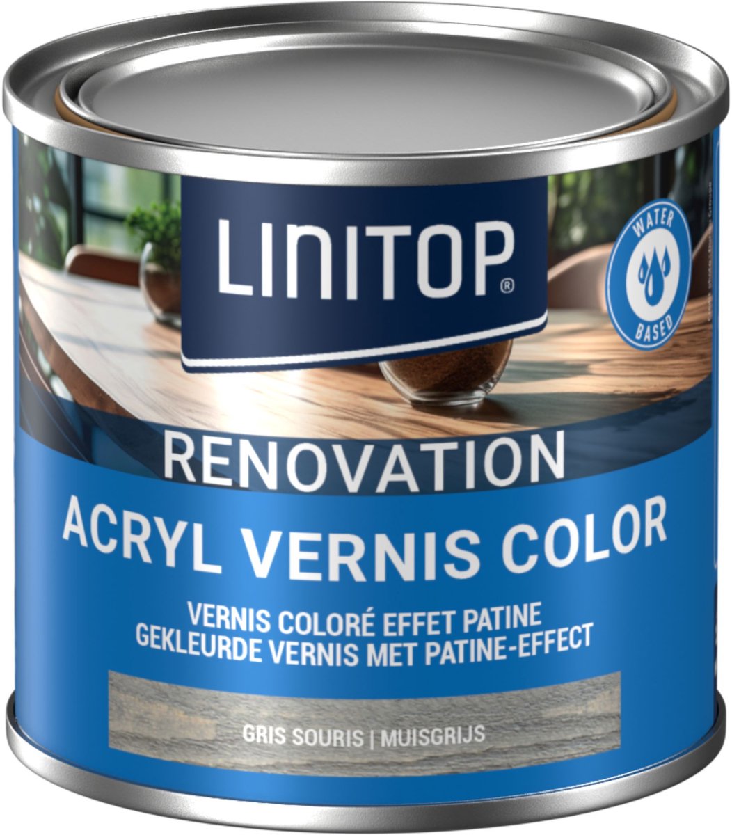 Linitop Acryl Vernis Color 250 ml Kleur 184 Muisgrijs