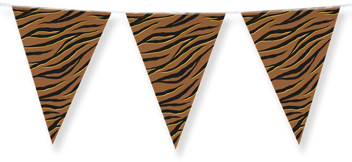 Dubbelzijdige Vlaggenlijn | Set á 3 stuks | Lengte: 10 meter | Thema: Tijger | Kleur: Bruin