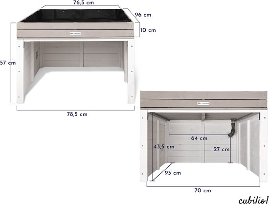 WONDERMAKE® Grand garage design pour robot tondeuse à gazon XXL universel avec évacuation de l'eau, jardinière en bois, auvent pour robot tondeuse à gazon, abri pour robot tondeuse à gazon, toit plat, 78,5 x 96 x 57 cm, gris anthracite blanc