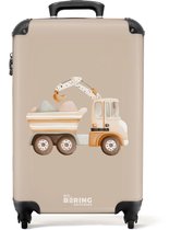 Bol.com NoBoringSuitcases.com® - Kinderkoffer jongen - Kindertrolley jongens - Gele kiepwagen in neutrale kleuren - Handbagage k... aanbieding