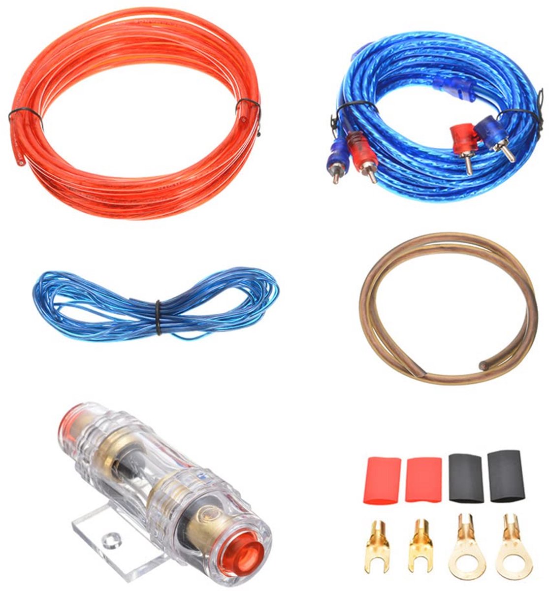 Installatieset voor auto-versterker, 1500 W, 12 V DC, aanlsuitkabels voor eindversterkers