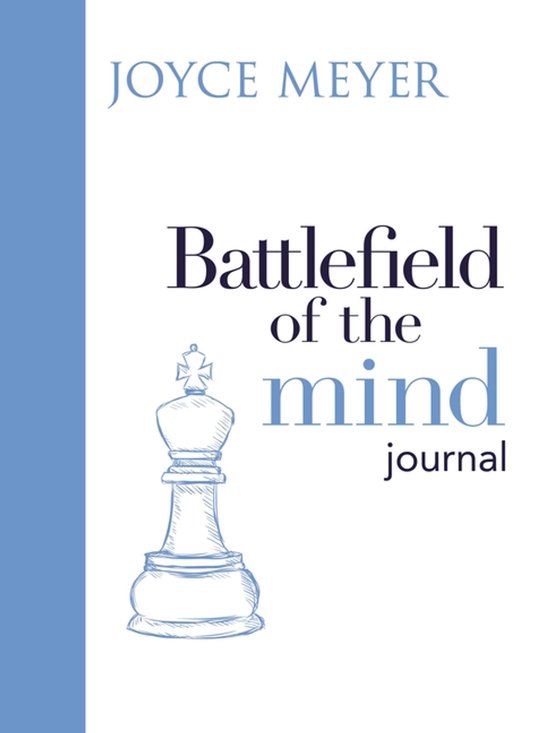 Couverture de livre "Battlefield of the Mind Journal" avec un fond bleu et blanc et un dessin schématique d'un roi d'échecs.