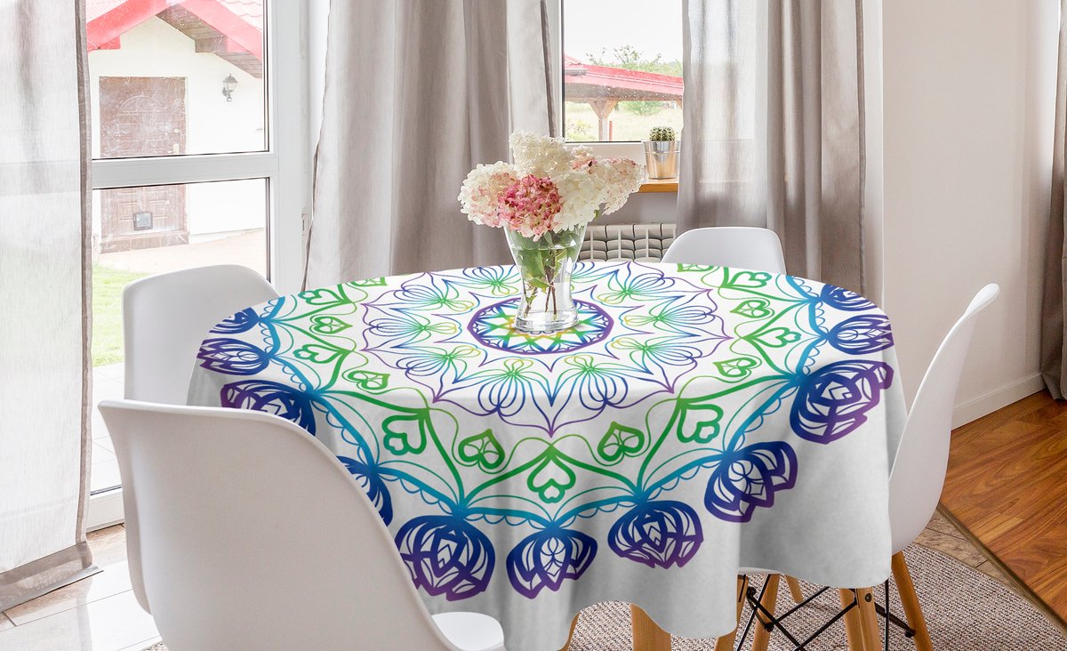New Bed Regenboog Mandala Boho Roos Ronde Tafelkleed, Cirkel Tafelkleed voor Eetkamer Keuken Decoratie, 150 cm Diameter