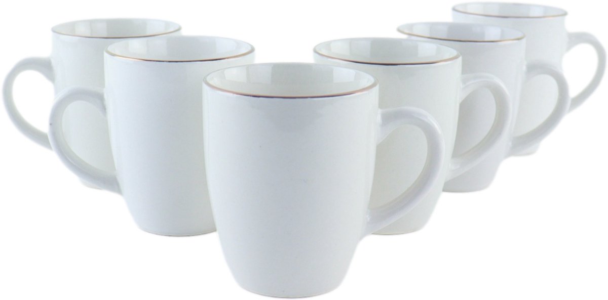 OTIX Koffiekopjes met oor - Mokken Set - Koffietassen - Wit - met Goud - 200ml - Vaatwasser bestendig - Porselein - 6 stuks - CROCUS — afbeelding 1