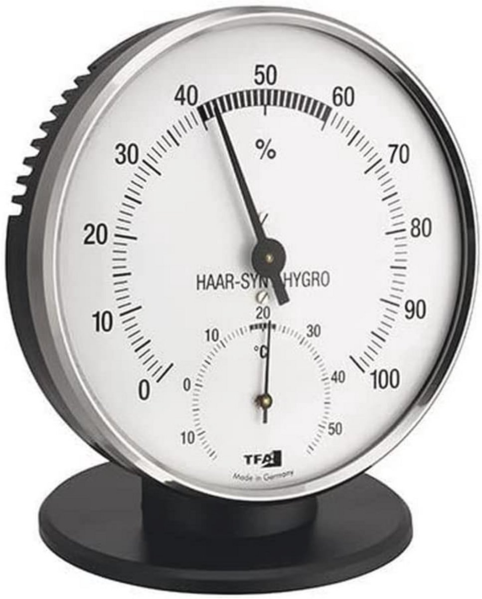 Analoge Thermo-Hygrometer voor Temperatuur- en Luchtvochtigheidscontrole - Zilverzwart - 102 x 35 x 114 mm