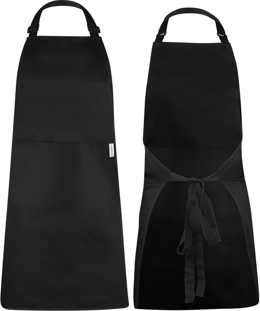 Castagnola keukenschort - Water- en vuilafstotend - Professioneel Kookschort - BBQ Schort voor Dames en Heren - Unisex - Verstelbare Gesp - Extra Grote Vakken - Zwart