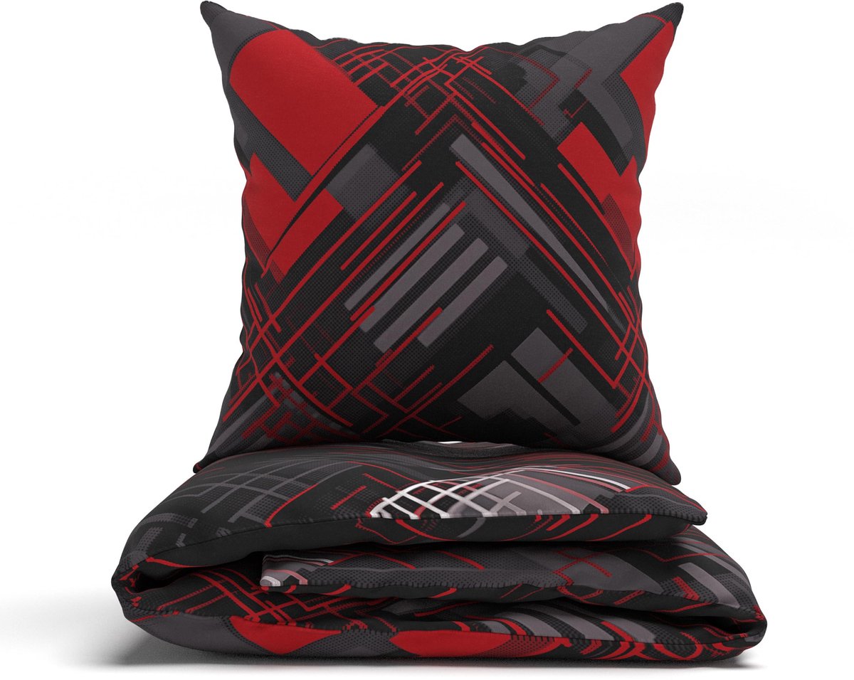 Unyqoos Beddengoedset van Hoogwaardig Katoen met Geometrisch Design voor Elk Seizoen en Comfortabel Slapen rood, grijs, abstract, geometrisch