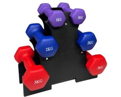 Padisport dumbellset 1 t/m 3 kg - dumbell set met houder - 3kg dumbells - 1kg gewicht - 2kg dumbells - dumbellset - dumbells - gewichten set halters -