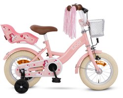 SJOEF Dolly Meisjesfiets 12 inch Roze | Unicorn Design | Kinderfiets met zijwieltjes 2, 3 & 4 jaar | 90-105 Kledingmaat | Roze Fiets 12 inch