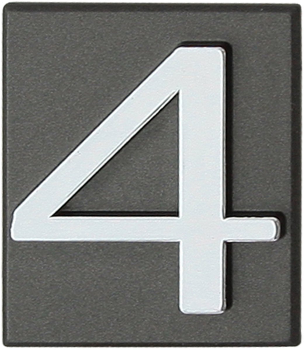 Domino® Deurnummer Zelfklevend INV - "4" - Grafiet - Woonhuisnummer Hotelkamernummer 40x47mm - Huisnummer Brievenbus Adresnummer Stickers - Huisnummerplaatje - Deur en Kamernummer - Lockernummer