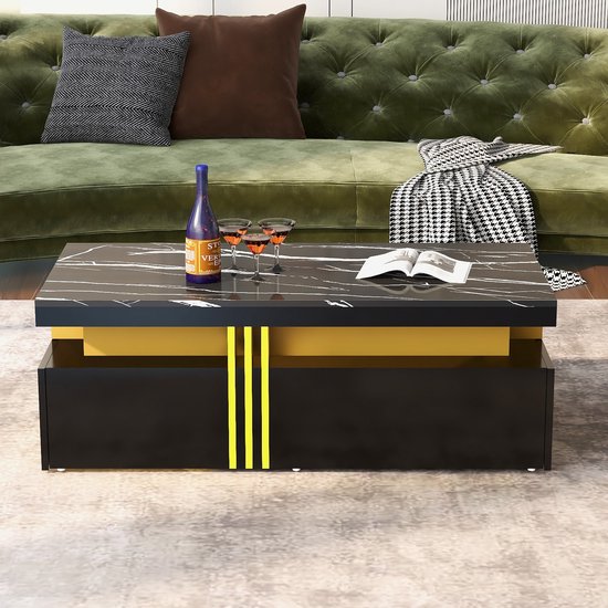 Sweiko Rechthoekige Salontafel - Hoogglans Tafelblad - 2 lades - 100x50x40cm - Zwart