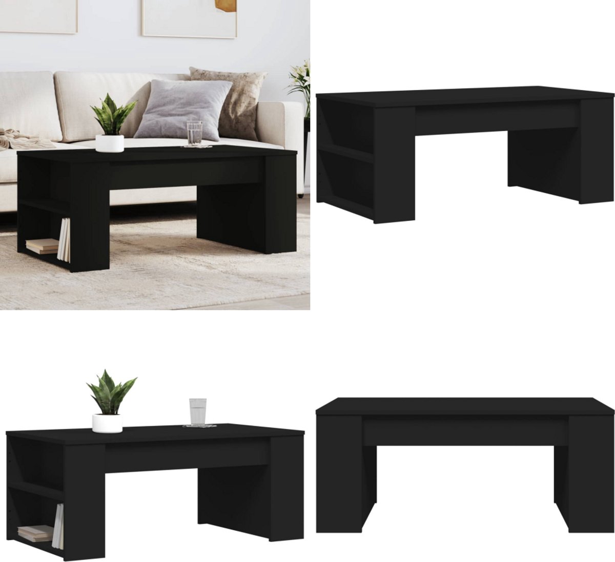 vidaXL Salontafel - Zwart - Eiken - 102 - x - 55 - x - 42 - cm - Bewerkt - hout Zwart eiken