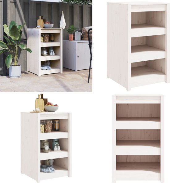 Houten buitenkeuken met toren kast op maat koelkast