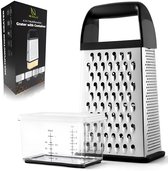 HI NATURE™ Raspen - Multifunctionele Torenrasp met Bakje - Keukenrasp met Opvangbak | 4 in 1 Handrasp met een Voorraaddoosje - Roestvast Staal Blokrasp - Gemberrasp - Kaasrasp - Citroenrasp - Dunschiller - Kaasschaaf (RVS)