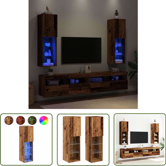 vidaXL Tv-meubels met LED-verlichting 2 st 30,5x30x102 cm oud hout