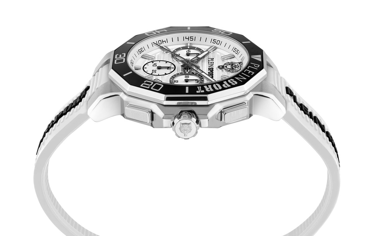Plein Sport Titan Quartz Chronograaf Horloge Wit Kast: 100 % Roestvrij Staal | Band: 100 % Siliconen 46 PSAGA0125, PSAGA0225, PSAGA0325
