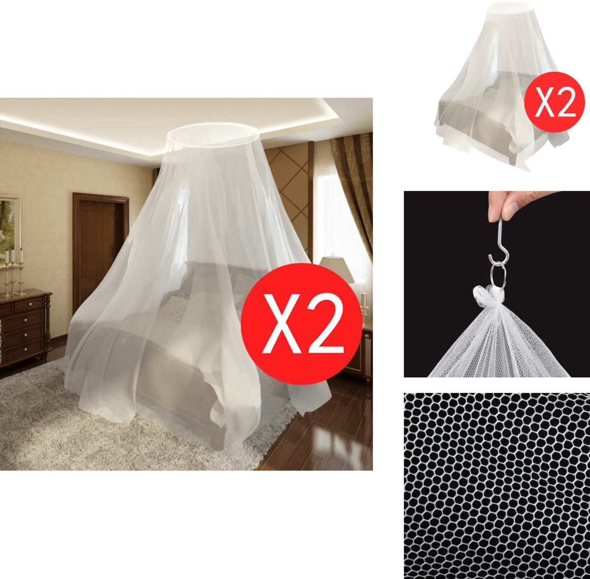 Bol.com vidaXL - Muggennetten - 2 - st - rond - 56x325x230 - cm aanbieding