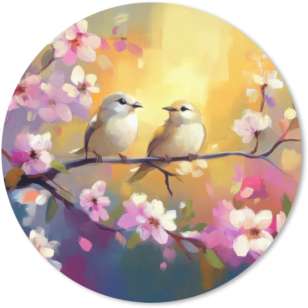 Muismat rond 30x30 cm - Mousepad Vogels - Bloemen - Roze - Ronde muismatten