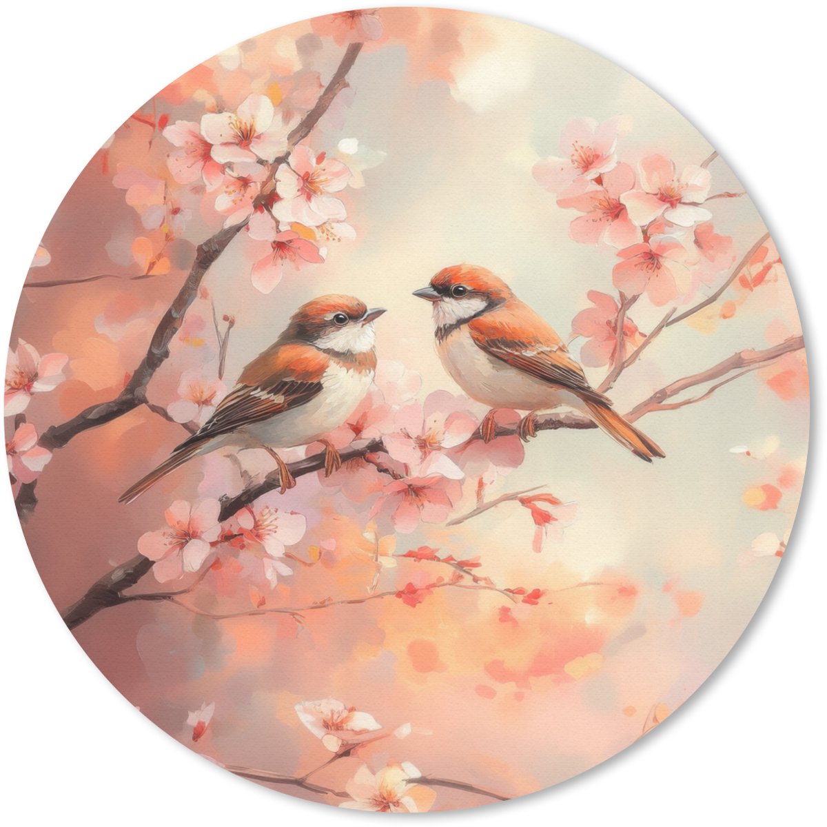 Muismat rond 30x30 cm - Mousepad Vogels - Romantic - Bloesemtak - Ronde muismatten