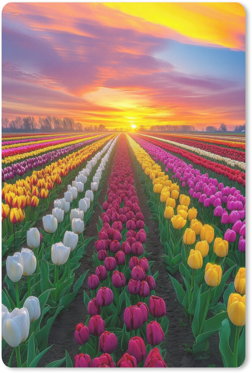 Muismat 18x27 cm - Mousepad Tulpenveld - Zonsondergang - Kleurrijk - Muismatten