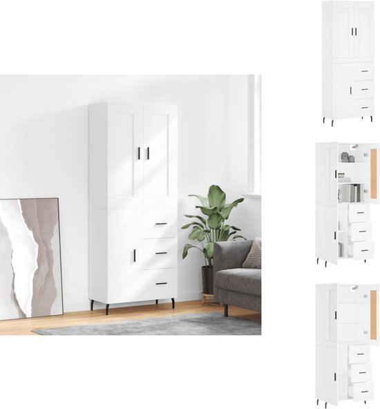 vidaXL Hoge kast bewerkt hout hoogglans wit