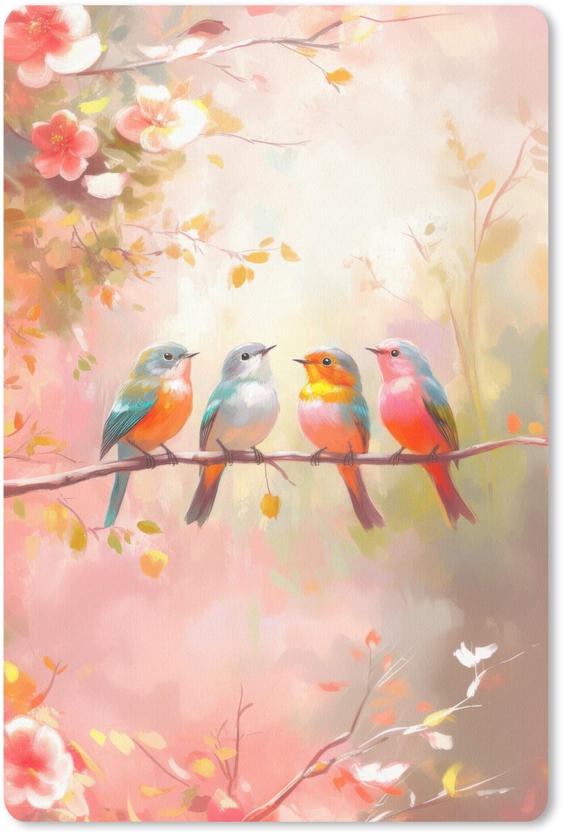 Muismat 18x27 cm - Mousepad Vogels - Kleurrijk - Tak - Muismatten