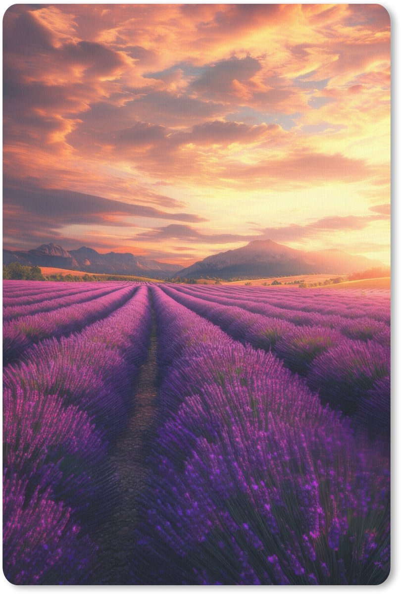 Muismat 18x27 cm - Mousepad Lavendelveld - Zonsondergang - Paars - Muismatten