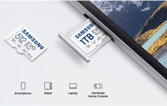 Samsung 512GB en 1TB Micro SD kaarten in een smartphone.