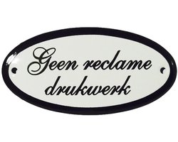 Emaille deurbord 'Geen reclamedrukwerk' ovaal