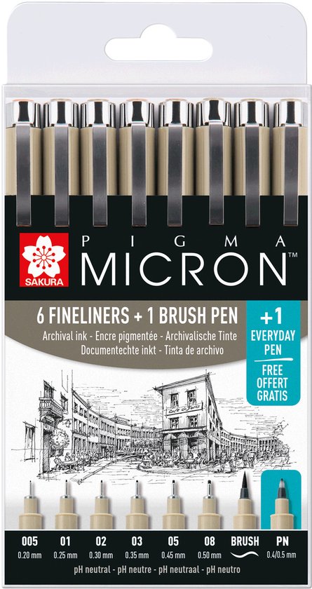 Fineliner brush sakura pigma micron 7 + 1 pn – 6 stuks