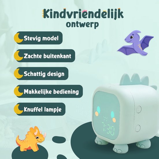 Entraîneur de sommeil - Réveil pour enfants - Réveil de sommeil - Lampe de nuit Enfants - Entraîneur de sommeil Dino - Rechargeable - Veilleuse Dino - Aide au sommeil - Vert - Omni Kids