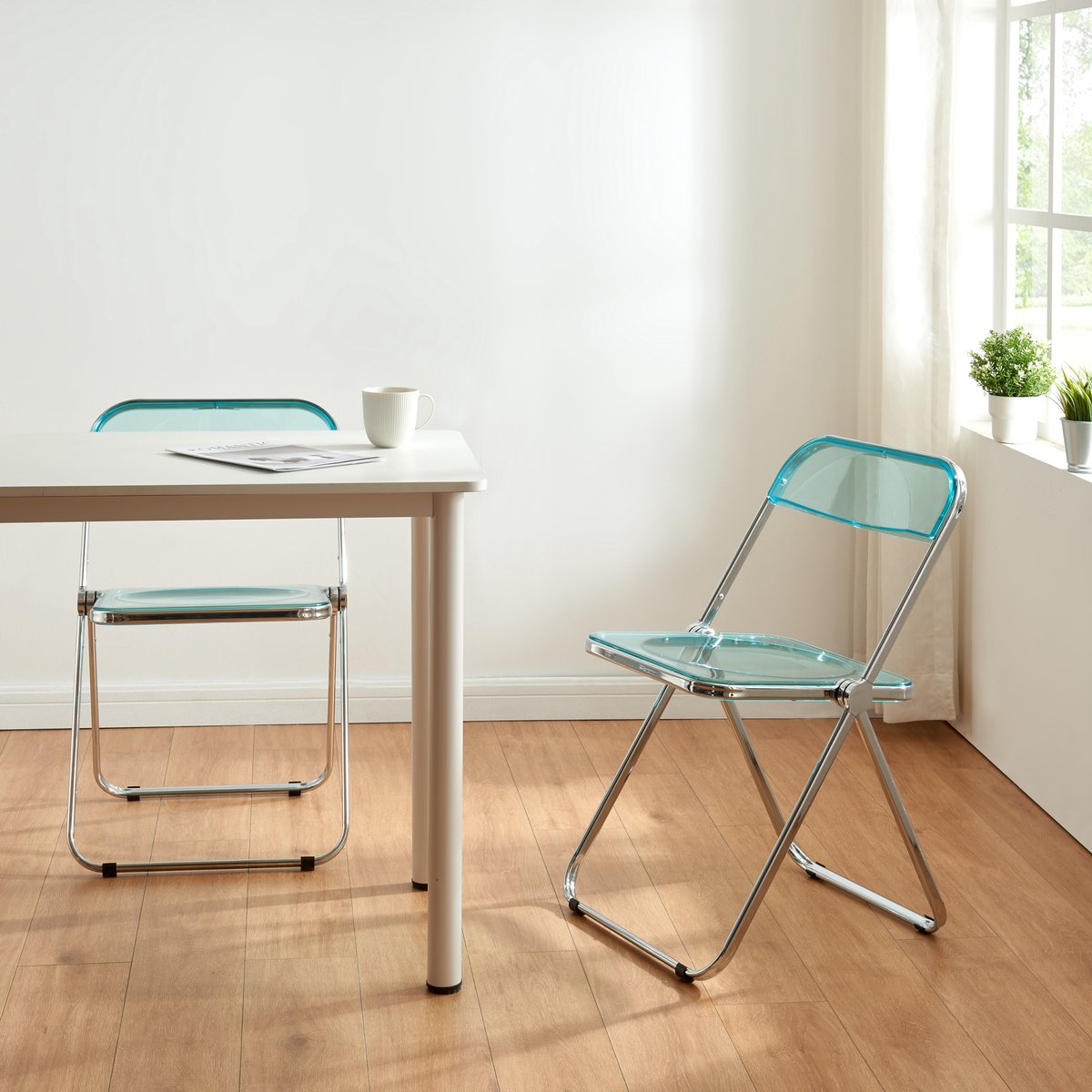 en.casa Klapstoel set van 4 Pornainen 74x46x47 cm lichtblauw transparant [en.casa]