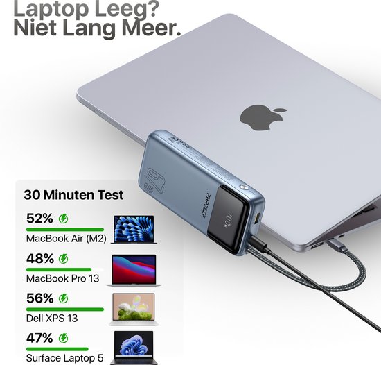 Batterie externe Phreeze 67 W 20 000 mAh avec câble USB-C fixe pour charge rapide – Chargeur portable pour ordinateur portable, téléphone, tablette – Batterie externe compatible avec MacBook, iPhone et Samsung – Batterie Power 20 000 mAh