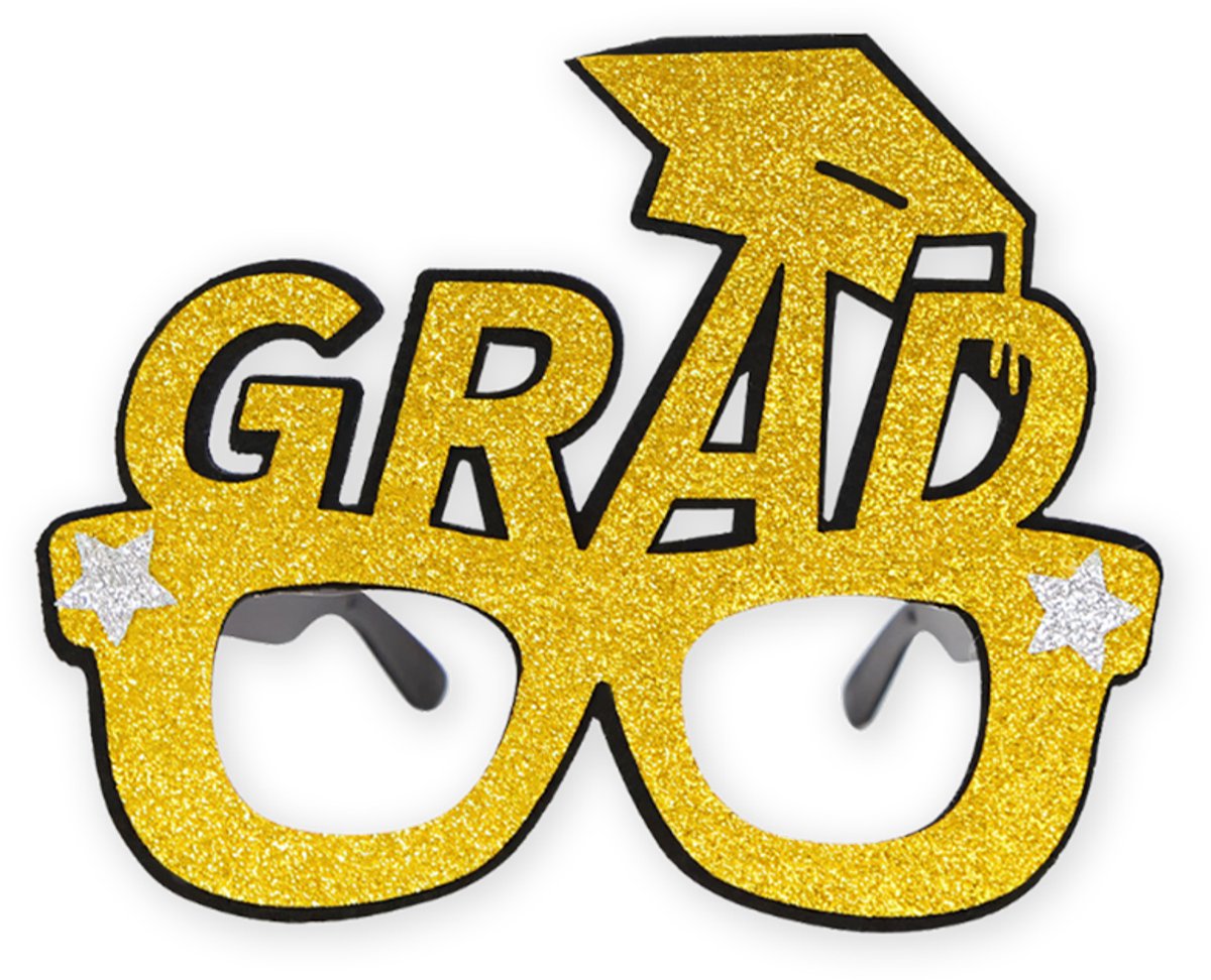 LUQ - Feestbril Graduation – Grote Zwart & Goud Bril – Feestaccessoire voor Afstuderen & Geslaagd Momenten