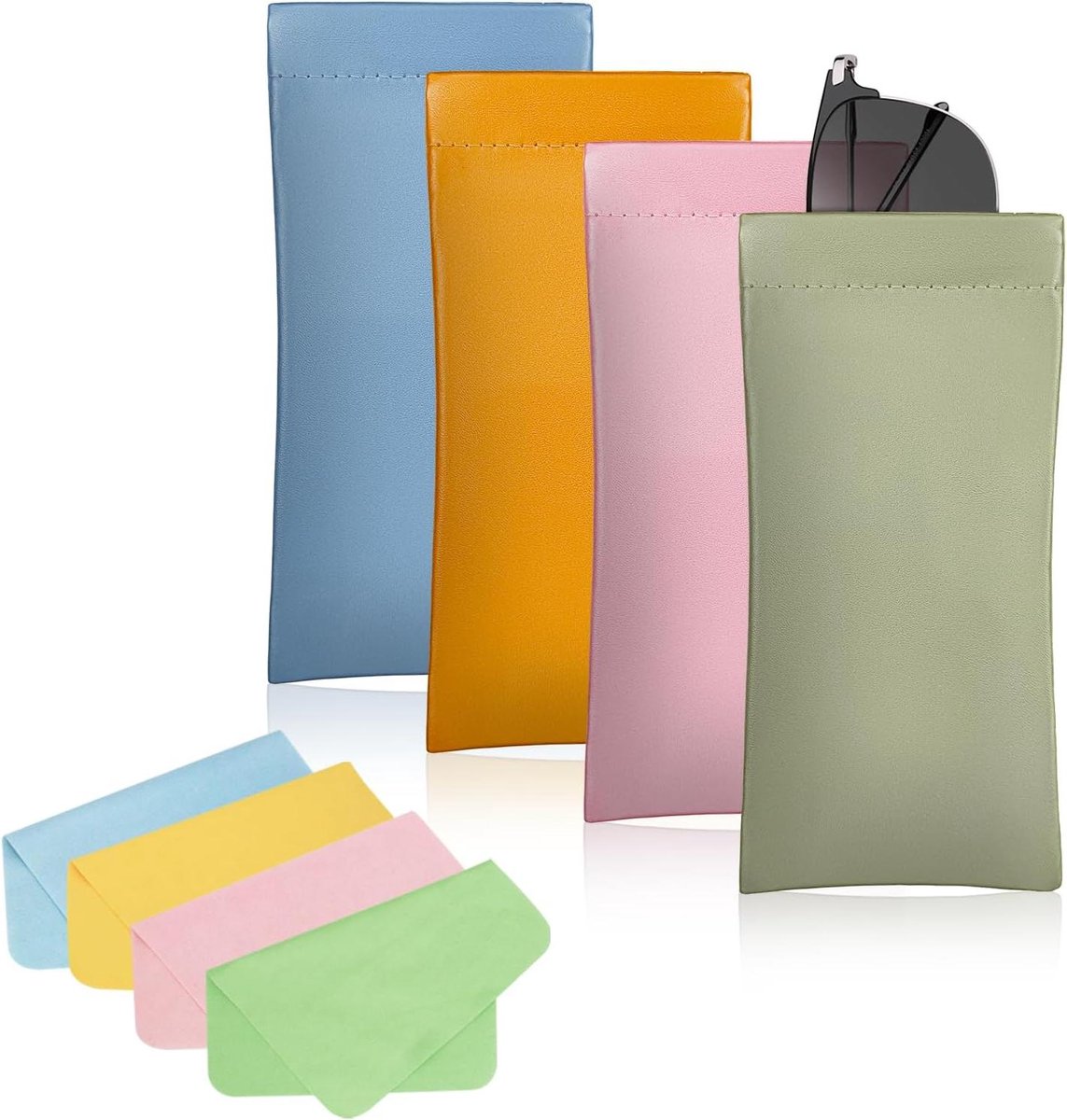 "Set van 4 Zachte Brillenkokers met Reinigingsdoekjes - Leren Brillenkoker en Zonnebrillen Etui voor Dames en Heren"