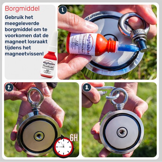 Magfishion Dubbelzijdige Magneetvissen Set 300 KG - Vismagneet - 20 Meter Lang Touw + Karabijnhaak met Schroefsluiting - Handschoenen - Borgmiddel - Magneetvissen Starterspakket - Magneet Vissen - Outdoor - Magneetvissen Kinderen
